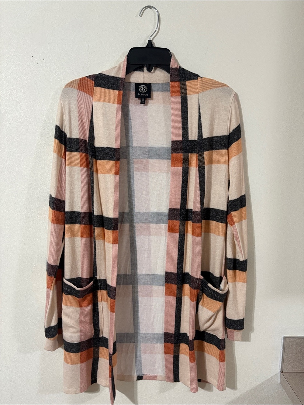 Bobeau Long Sleeve Plaid Open Front Cardigan Size XS